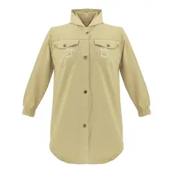 مانتو کرم کتان کلاهدار جیب زاپ دار دخترانه