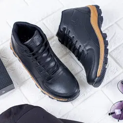 کفش نیم بوت اسپرت چرم مشکی مدل CK مردانه