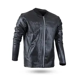 کاپشن چرم مردانه ساده بدون طرح مشکی پوست ماری