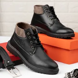 نیم بوت چرم مردانه (کفش ساقدار) مشکی کلاسیک