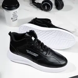 کفش چرم مدل نیم بوت مشکی زیره سفید مردانه