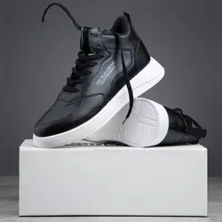 کفش چرم مدل نیم بوت مشکی زیره سفید مردانه