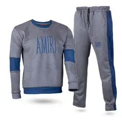 ست پلیور و شلوار اسلش سوییت طوسی آبی مردانه Amiri