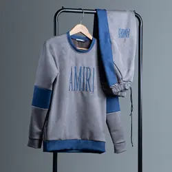 ست پلیور و شلوار اسلش سوییت طوسی آبی مردانه Amiri