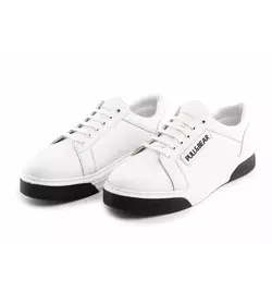 کفش چرم تخت صاف سفید مشکی مردانه مدل Pull&Bear
