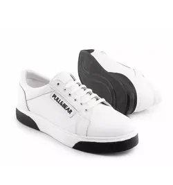 کفش چرم تخت صاف سفید مشکی مردانه مدل Pull&Bear