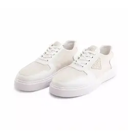 کفش چرم اسپرت سفید تخت صاف مردانه برند Prada