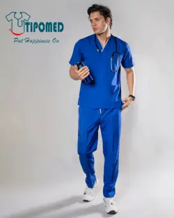 اسکراب مردانه یقه هفت و شلوار آبی کاربنی