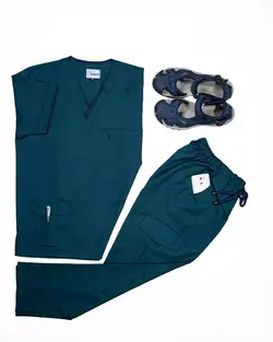 اسکراب مردانه یقه هفت و شلوار کله غازی سیر