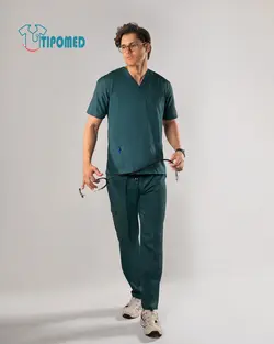 اسکراب مردانه یقه هفت و شلوار کله غازی سیر