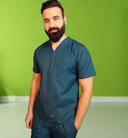 اسکراب مردانه یقه هفت و شلوار کله غازی سیر