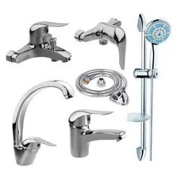 ست 6 تیکه شیرالات صدف کروم همراه علم دوش حمام و شلنگ توالت