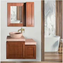 روشویی کابینتی کاکتوس دیواری طرح چوب با سنگ طبیعی روکار