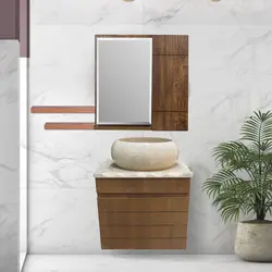 روشویی کابینتی دیواری طرح چوب با سنگ طبیعی روکار سایز 50