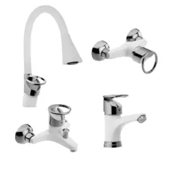 ست 4 تیکه شیرآلات النگویی شیپوری سفید کروم