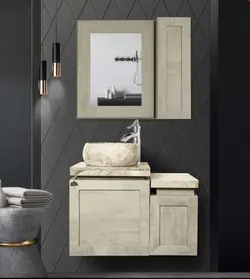 روشویی کابینتی دیواری کاکتوس طوسی همراه آینه باکس
