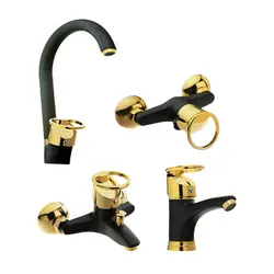 ست 4 تیکه شیرآلات النگویی عصایی مشکی طلایی