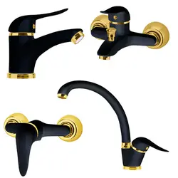 ست 4 تیکه شیرآلات صدف مشکی طلایی