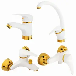 ست 4 تیکه شیرآلات صدف سفیدطلایی