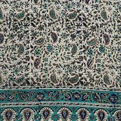 سفره قلمکاری سبز آبی طرح بته بادامی سایزبندی