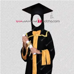 فایل psd لباس فارغ التحصیلی محجبه با مقنعه مشکی قابل مونتاژ