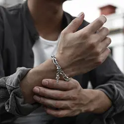 دستبند نقره ستاره پنج پر S925Vintage Five Pointed Star Cross Bracelet
