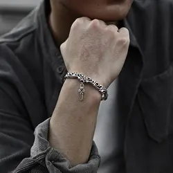 دستبند نقره ستاره پنج پر S925Vintage Five Pointed Star Cross Bracelet