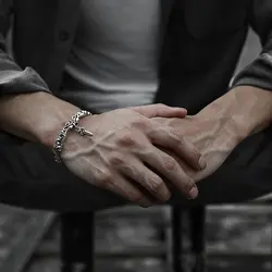 دستبند نقره ستاره پنج پر S925Vintage Five Pointed Star Cross Bracelet