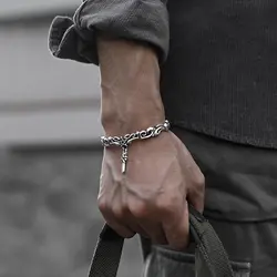 دستبند نقره ستاره پنج پر S925Vintage Five Pointed Star Cross Bracelet