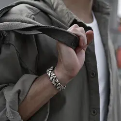 دستبند استیل پهن فری سایز رترو طرحدار Bangle Stainless Steel Retro