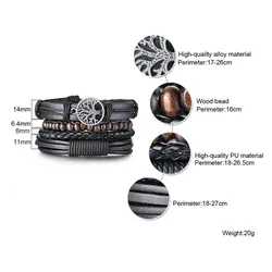 دستبنده ۵ لایه چرم و مهره درخت زندگی Bracelets Life Tree Ethnic Tribal