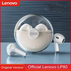 هندزفری بلوتوثی قاب شیشه ای میکرفون دار Lenovo LP80 TWS Bluetooth Earphone