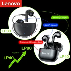 هندزفری بلوتوثی قاب شیشه ای میکرفون دار Lenovo LP80 TWS Bluetooth Earphone