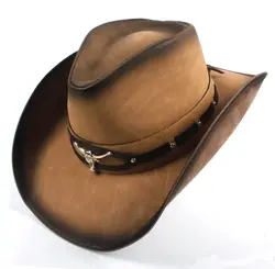 کلاه دستساز چرم طبیعی کابوی پرداخت شده