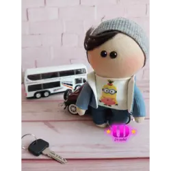 عروسک روسی سویشرت دار آبی 18 سانتی