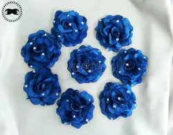 خرید گل رز پارچه ای آبی مخمل- مخصوص تزیینات لباس، بسته ای - فروشگاه لباس وایو