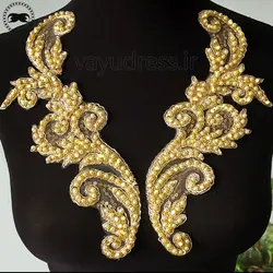 خرید اپلیکه و پنل لباس مجلسی طلایی کد A01g1 - قیمت پنل و اپلیکه - فروشگاه وایو