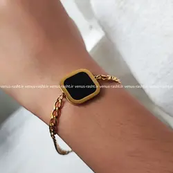 دستبند کارتیر استیل با صفحه مربعی مشکی