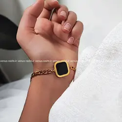 دستبند کارتیر استیل با صفحه مربعی مشکی