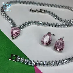 نیم ست طرح جواهر با نگین صورتی