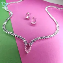 نیم ست طرح جواهر با نگین صورتی