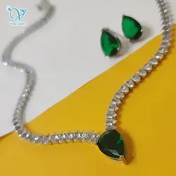 نیم ست طرح جواهر با نگین سبز