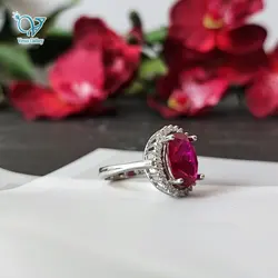 انگشتر نقره زنانه سنگ صورتی نگین برلیان اتمی
