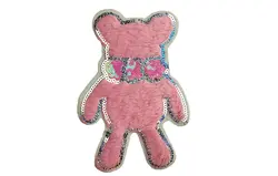 تکه دوزی دوختنی پولک دار عروسک خرسی صورتی