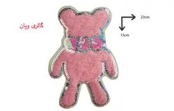 تکه دوزی دوختنی پولک دار عروسک خرسی صورتی