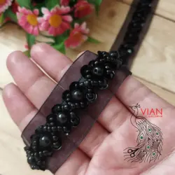 نوار کار شده منجوق مروارید مشکی