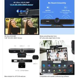 وب کم تنواو مدل 4K 4X Zoom Sony Sensor mic speaker Whit Control