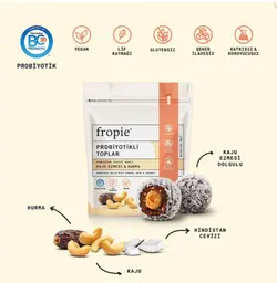 توپ های پروبیوتیک کره بادام هندی و خرما با روکش نارگیل FROPIE هشتاد گرم