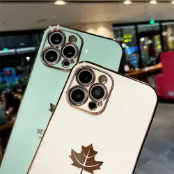 قاب الکتروپلیتینگ طرح برگ آیفون 12 پرومکسآیفونiPhone 12 Pro Max Electroplating Case with Leaf logo