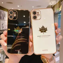 قاب الکتروپلیتینگ طرح برگ آیفون 11آیفونiPhone 11 Electroplating Case with Leaf logo